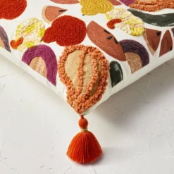 18"x18" Square Cotton Embroidered Harvest Accent Pillow White/Red/Mustard - Opalhouse™ Designed With Jungalow™ -Opalhouse™ GUEST 2a242e61 0c06 4d42 a26e 193797b3c7b4