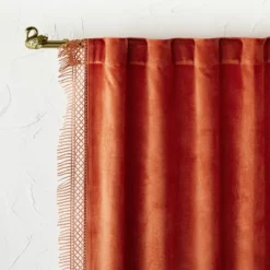 1pc Light Filtering Velvet Macrame Trim Window Curtain Panel Burnt Orange - Opalhouse™ Designed With Jungalow™ -Opalhouse™ GUEST 9bfd56a0 ad5c 4df0 98b1 851ec6623ce3